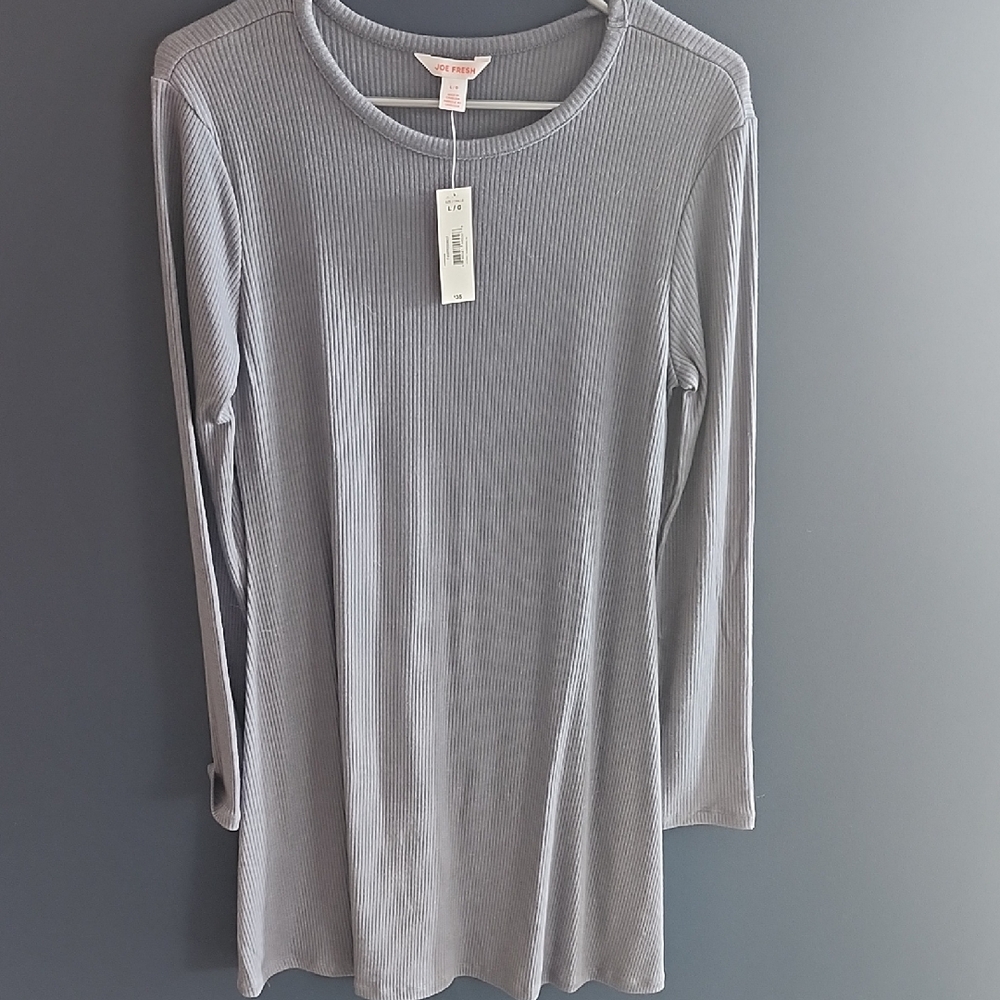 Women's Gray Ribbed Long Sleeve Knit Dress